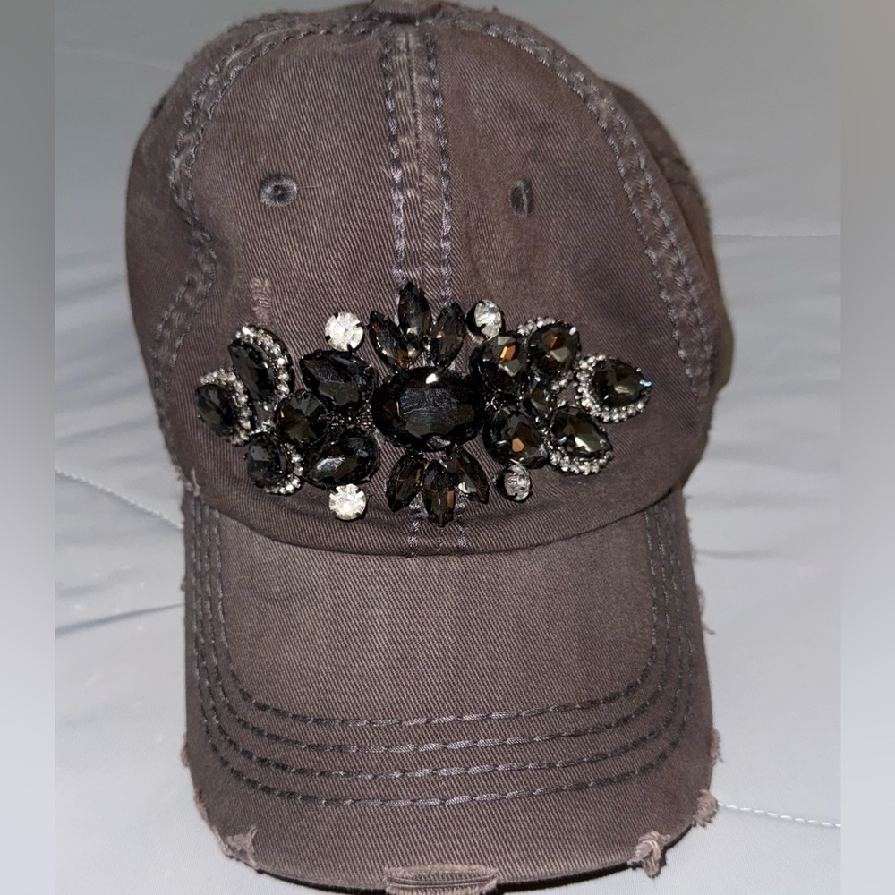 Bejeweled distressed baseball cap